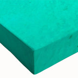 Close-up of a stretched canvas wall art piece showcasing a vibrant beach landscape, featuring rich blues and sandy tones, perfect for home decor.