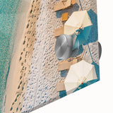 Close-up of a vibrant acrylic glass wall art piece showcasing a tropical beach landscape with vivid colors and intricate details, perfect for home decor.