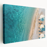 Stretched canvas wall art showcasing a vibrant beach landscape design with soft pastel colors, ideal for enhancing modern home decor. Perfect for coastal-themed interiors.