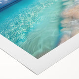 Vibrant rolled canvas artwork showcasing a serene beach landscape with soft pastel colors, perfect for enhancing home decor with a calming coastal vibe.