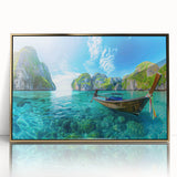 Framed acrylic wall art showcasing a serene beach landscape with golden accents, perfect for enhancing modern home decor. Ideal for art lovers seeking coastal themes.