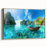 Framed canvas wall art showcasing a serene beach landscape with golden hues, perfect for coastal-themed decor. Ideal for adding warmth to living spaces.