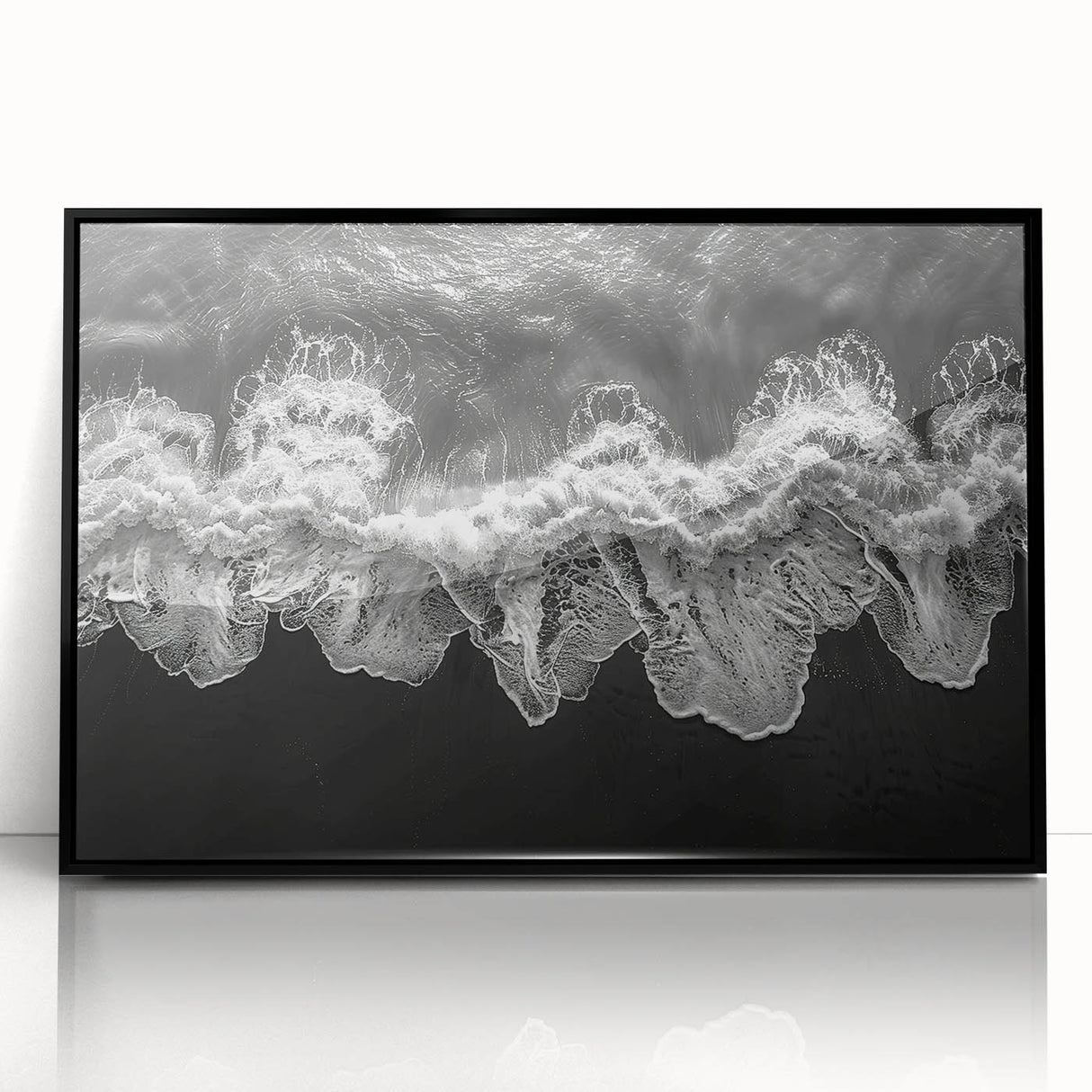 Framed acrylic wall art featuring a serene beach landscape design with vibrant colors, set in a sleek black frame, perfect for enhancing modern home decor.