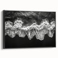 Framed canvas wall art showcasing a serene beach landscape with vibrant colors and intricate details, presented in a sleek black frame, perfect for home decoration.