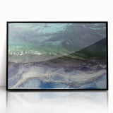 Framed wall art collection showcasing a serene beach landscape with vibrant colors, set in a sleek black frame, perfect for enhancing home décor.