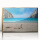 Framed wall art featuring a vibrant beach landscape design with golden accents, showcasing a serene ocean view and colorful skies, perfect for home decor.