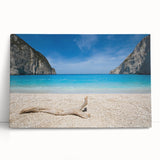 Stretched canvas wall art featuring a serene beach landscape with soft blue skies and gentle waves, ideal for coastal-themed decor, enhancing tranquility in any space.