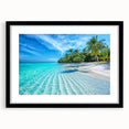 Framed wall art collection showcasing serene beach landscapes, featuring a black frame and mat design, ideal for home decor enthusiasts seeking coastal aesthetics.