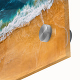Close-up of a vibrant beach landscape wall art design, showcasing colorful acrylic glass with intricate details, perfect for modern home decor accents.