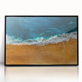Framed acrylic wall art showcasing a serene beach landscape with vibrant colors and intricate details, set against a sleek black frame, perfect for home decor.