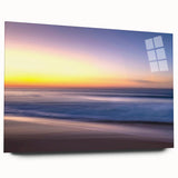 Acrylic glass wall art collection showcasing a vibrant beach landscape design, viewed from the side, highlighting the sleek finish and artwork details. Perfect for coastal decor enthusiasts.