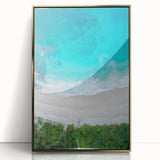 Framed wall art featuring a picturesque beach landscape, highlighting golden accents and vibrant colors, perfect for enhancing living spaces with a coastal vibe.