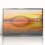 Framed acrylic wall art featuring a stunning landscape bridge design, showcasing vibrant colors and intricate details, ideal for modern home decor.