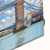 Close-up of a vibrant acrylic glass wall art piece showcasing a stunning landscape bridge design, perfect for modern home decor. The intricate details and rich colors make it an eye-catching focal point.