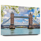 Acrylic wall art collection showcasing a vibrant landscape with a bridge design, displayed from a side view, featuring sleek pins for easy hanging.