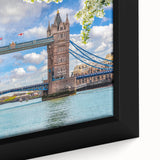 Framed canvas wall art featuring a serene landscape with intricate bridges, showcasing vibrant colors and detailed textures, ideal for home decor.