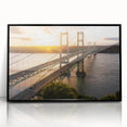 Framed acrylic wall art featuring a modern landscape bridge design with a sleek black frame, ideal for contemporary home decor. The artwork showcases vibrant colors and intricate details, enhancing any living space or office environment.