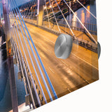 Close-up of a vibrant acrylic glass wall art piece depicting a modern landscape bridge design, showcasing intricate details and colors ideal for contemporary decor.