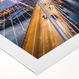 Rolled canvas artwork showcasing a serene landscape bridge design, featuring vibrant colors and intricate details, perfect for home decor or office ambiance.