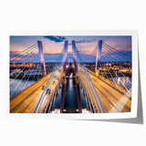 Vibrant rolled wall art print showcasing a serene landscape with a bridge, featuring rich colors and intricate details, perfect for home decor or office settings.