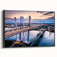 Framed canvas wall art showcasing a modern landscape bridge design in black, viewed from the side, perfect for contemporary home decor.