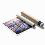 Vibrant rolled canvas print showcasing a stunning landscape bridge design, perfect for home decor, packaged securely in a protective tube for easy display.