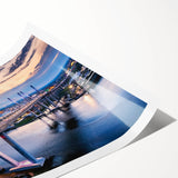 Vibrant rolled wall art print showcasing a serene landscape bridge design with lush greenery and a clear blue sky, perfect for home decor and interior design.