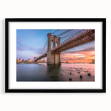 Framed landscape wall art collection featuring a black mat and sleek black frame, showcasing a serene bridge design, perfect for modern home decor.