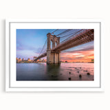 Framed wall art collection depicting serene landscapes and bridges, featuring a white mat and sleek design, ideal for enhancing home decor aesthetics.