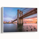 Framed canvas artwork showcasing a serene landscape bridge design in soft colors, displayed in a white frame, ideal for home decor and interior styling.