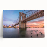 Stretched canvas wall art featuring a serene landscape with a bridge over a tranquil lake, showcasing vibrant colors and intricate details, perfect for home decor.