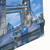 Close-up of an acrylic glass wall art piece showcasing a vibrant landscape and bridge design, featuring rich colors and intricate details, perfect for home decor.