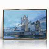 Framed acrylic wall art featuring a modern landscape bridge design with gold accents, ideal for home or office decor, showcasing elegant aesthetics and contemporary style.