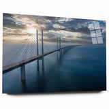 Acrylic wall art piece depicting a modern landscape design with a bridge, showcasing vibrant colors and intricate details, perfect for contemporary home decor.