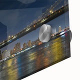 Close-up of a vibrant acrylic glass artwork showcasing a scenic bridge landscape, perfect for modern home decor, emphasizing rich colors and intricate details.