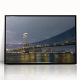 Framed wall art featuring a stunning landscape bridge design, with a sleek black frame, perfect for modern home decor. Ideal for enhancing living spaces with a touch of elegance.