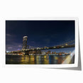 Vibrant landscape wall art featuring a serene bridge over a river, printed on high-quality rolled canvas, perfect for home decor or office settings.