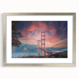 Framed wall art featuring a serene landscape with a bridge, elegantly designed in silver, perfect for enhancing modern home decor. The mat adds a touch of sophistication, making it an ideal focal point for living spaces.
