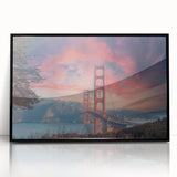 Framed acrylic wall art featuring a stunning landscape bridge design in a sleek black frame, ideal for modern home decor and artistic interior styling.