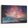 Framed canvas wall art showcasing a serene landscape with a bridge, featuring a black frame and a side view, perfect for home decor and interior design enthusiasts.