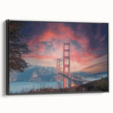 Framed canvas wall art showcasing a serene landscape with a bridge, featuring a black frame and a side view, perfect for home decor and interior design enthusiasts.