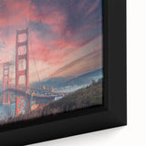 Close-up of a framed landscape wall art piece showcasing a picturesque bridge over a serene river, featuring vibrant colors and intricate details, ideal for home decor.