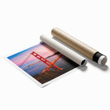 Vibrant rolled print showcasing an abstract landscape bridge design, featuring rich colors and intricate details, perfect for modern home decor.