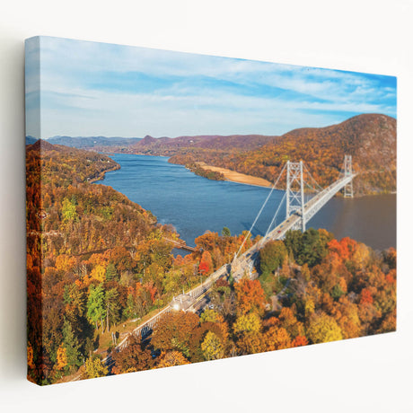 Stretched canvas wall art featuring a picturesque landscape with a modern bridge, showcasing vibrant colors and intricate details, perfect for home decor.