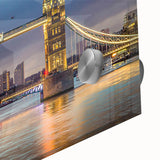 Close-up view of a vibrant acrylic glass wall art piece showcasing a stunning landscape and bridge design, perfect for modern home decor. Ideal for art enthusiasts.