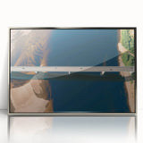 Framed acrylic wall art featuring a scenic landscape with a bridge design in silver tones, showcasing modern decor ideal for home or office settings.