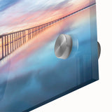 Close-up of a vibrant acrylic glass wall art piece featuring a landscape bridge design, showcasing intricate details and rich colors, perfect for modern home decor.