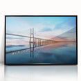 Framed acrylic wall art showcasing a stunning landscape bridge design, featuring vibrant colors and a sleek black frame, ideal for modern home decor.