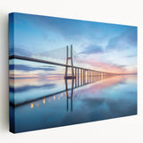 Stretched canvas wall art showcasing a vibrant landscape with a bridge, perfect for home decor. The artwork features rich colors and intricate details, enhancing any living space.