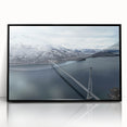 Framed acrylic wall art showcasing a stunning landscape bridge design with black borders, ideal for modern home decor and interior design enthusiasts.
